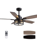 46 Inch Ceiling Fan With Lights And Remote Control Dope Farmhouse Style For Bedroom Living Room And Patio Black Caged