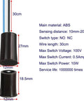 Specifications of 4 Sets Black Magnetic Reed Door Sensor Kit With NC And NO Contacts, including dimensions and wire length.