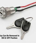 4 Pack 12mm On Off Metal Key Lock Switches With Prewired Leads Rotary Maintained Latching Key Switches Set Includes 8 Keys Built For Easy Use Universal Key System For Shared Gear And Fleet Vehicles, keys removable in ON or OFF