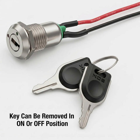 4 Pack 12mm On Off Metal Key Lock Switches With Prewired Leads Rotary Maintained Latching Key Switches Set Includes 8 Keys Built For Easy Use Universal Key System For Shared Gear And Fleet Vehicles, keys removable in ON or OFF
