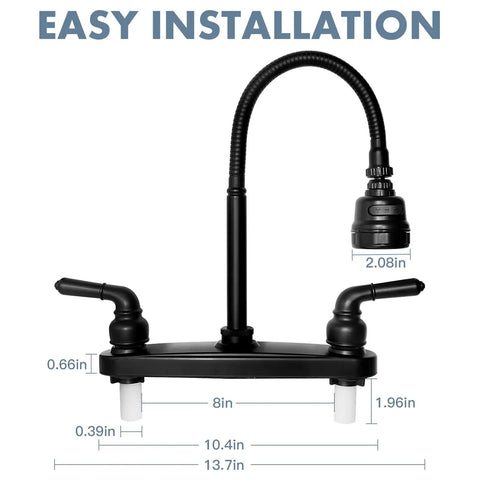Heavy Duty Rv Kitchen Faucet Built Tight For Campers And Vans with 360 swivel head and dimensions for easy installation.