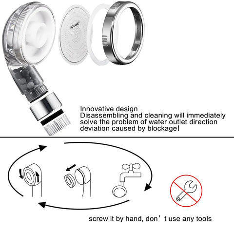 Three Mode High Pressure Shower Head With Filter Water Saving Handheld Sprayer disassembled parts and assembly diagram