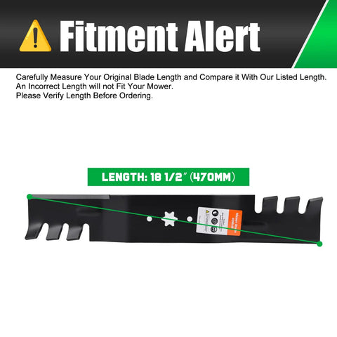Fitment alert for Beefy 54 Inch Mower Blades Replacement For Cub Cadet with 6 Star Mounting Pattern, blade length 18 1/2 inch