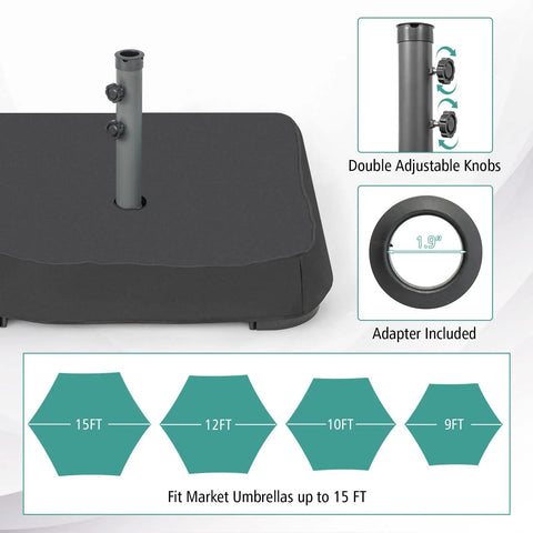Heavy Duty Beefy 220 Pound Patio Umbrella Base With Sandbags, All Weather Oxford Cover, double adjustable knobs, 1.9" adapter
