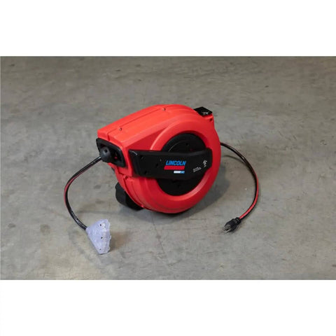 Lincoln Workhorse Heavy Duty 60 Foot Tri Tap Electric Power Cord Reel With 12 3 SJTOW, Grease Oil And Weather Resistant, red