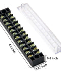 Dual Row 12 Position Screw Terminal Strip Block With Cover 600V 15A 12 Port Pre Insulated Barrier Strip with dimensions