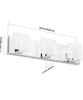 3 Light Sleek Modern LED Vanity Light For Bathroom With Frosted White Acrylic Chrome Up And Down Wall Fixtures Over Mirror White Light 6000K Ultra Bright Energy Efficient Easy Install Perfect For Powder Room, showing dimensions