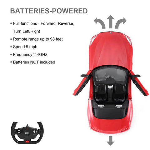 BMW Z4 1/14 Scale Remote Control Convertible Roadster In Red 2.4GHz RC Toy Car with manual doors open and remote