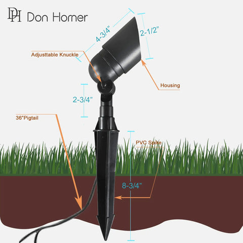 Low Voltage 12V Outdoor Landscape Lighting 6 Pack, Cast Aluminum Waterproof LED Spotlight with spike and adjustable knuckle