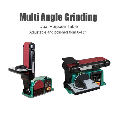 Heavy Duty 550W Electric Belt Sander And Polishing Machine With Adjustable Angle Table, dual purpose for precision grinding.