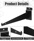 12 Inch Slatwall Shelf Brackets With Lip, Heavy Duty Metal Slat Wall Brackets, Bulk Pack Of 30 For Shelving Display In Garage Or Kitchen, Black Finish For Easy Mounting