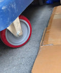 Heavy Duty Swivel Caster Wheels Four Pack Polyurethane Trolley Casters With Double Ball Bearings and Two Brake Plates for Furniture Chairs and Office Carts visible on a surface.