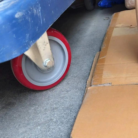 Heavy Duty Swivel Caster Wheels Four Pack Polyurethane Trolley Casters With Double Ball Bearings and Two Brake Plates for Furniture Chairs and Office Carts visible on a surface.