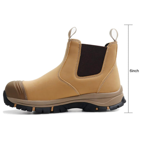 Mens 6 Inch Steel Toe Slip On Work Boots Chelsea Waterproof Safety Footwear Heavy Duty with non-slip outsole