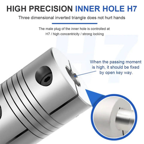 High Performance Lr B D19L25 Clamping Aluminum Elastic Winding Shaft Coupler For Step Motors With 4 5 6 7 8mm Sizes Flexible Connector, showing high precision inner hole H7.