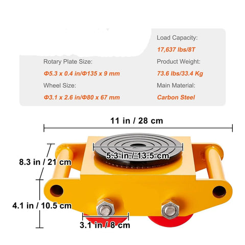 Heavy Duty Industrial Machinery Mover Dolly Built Tough With Four Smooth Rolling Pu Swivel Casters And Eight Ton Capacity for easy equipment transport.