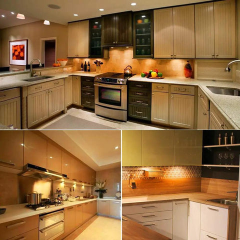Modern kitchens illuminated by G8 Halogen Under Cabinet Light Bulbs 20W 120V Replacement Pack Of 10, 2700K Warm White, 360 Degree Beam, Dimmable.