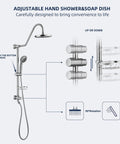Rain Shower System With Eight Inch Rain Head And Handheld, Pro Grade Five Function Shower Spray, Adjustable Slide Bar