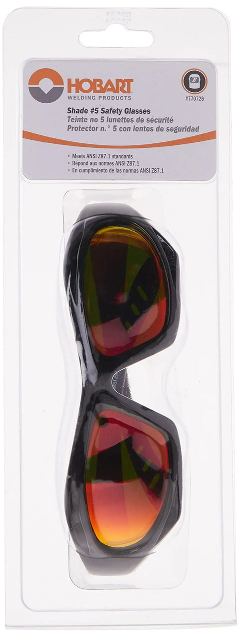 Packaged Shade 5 Mirrored Safety Glasses with Pro Grade Shatterproof Lenses in retail display