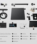 Components of 10 Inch Matte Black Rain Shower System With Brass Rough In Valve Included No More Water Hammer Pressure Balance Valve For Smooth Hot Cold Transitions And Pro Grade Shower Fixtures For Your Bathroom Renovation including shower head, valve, and accessories.