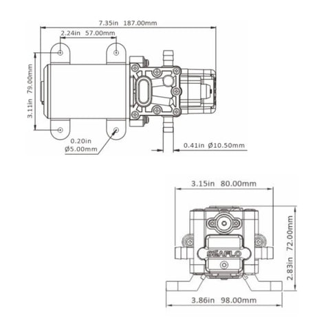 Technical diagram of 22 Series 12V On Demand Water Pump With 1.3 GPM Flow And 100 PSI Shutoff Diaphragm Pump For Marine RV Agriculture Off Grid