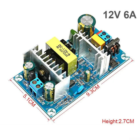Heavy Duty Industrial AC DC Power Converter Converts 110 220 V Down To Smooth 12 V At 72 Watt Peak showing front view with dimensions.