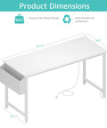 White Computer Desk With Built In Power Outlet And USB Charging Station 55 Inch Teen Study Table dimensions illustration