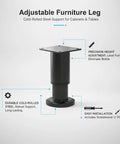 Cold Rolled Steel Adjustable Furniture Leg With Black Powder Coat Base For Cabinets And Tables Wobble Free Leveling Support Heavy Duty Stabilizer