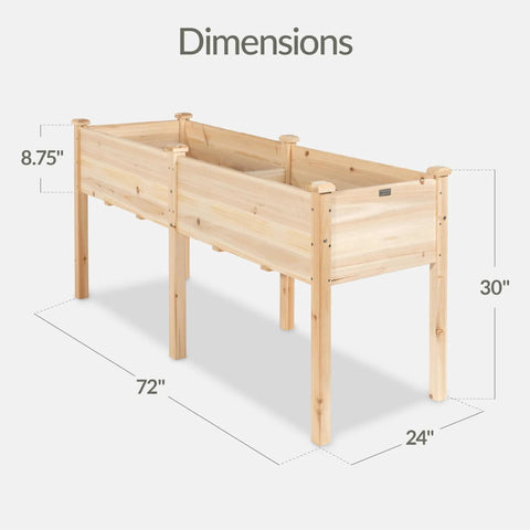 Raised Wood Garden Bed With Elevated Planter Stand, 72 By 24 By 30 Inches, Divider Panel, Six Leg Support, 300 Lb Capacity shown