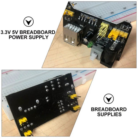 Breadboard Power Supply Module 6.5-12V Input, 3.3V And 5V DC Output, Mb102 Compatible, 6-Pack Portable Design, Ideal For Industry, Lab, School, Makers, And DIY Prototyping mounted on breadboard