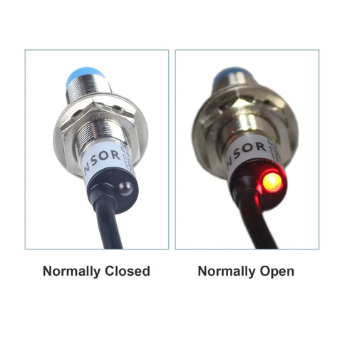 Workhorse Inductive Proximity Sensor M12 12mm Proximity Switch PNP NC With 4mm Detect Distance for metal objects, normally closed and open view.