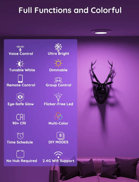 Room illuminated by Tunable WiFi BR30 Smart Flood Light Bulbs 13W 100W Equivalent 1300LM 2700K-6500K RGB Color Changing Dimmable