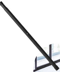 Black stainless steel security bar with rubber tips for sliding doors, adjustable from 17.1 to 40 inches, shown detached and installed.
