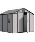 Heavy Duty Galvanized Steel Outdoor Storage Shed With Lockable Door And Wide Double Doors For Easy Gear In And Out In The Backyard Patio 8x10 Grey Rust Resistant Weatherproof Metal Tool Storage