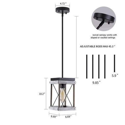 Dimensions of Rustic Farmhouse Wood Pendant Light With Metal Cage Shade One Light Adjustable Rods For Kitchen Island Cafe Bar Lighting
