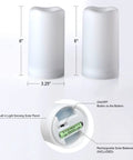 Solar Flameless Candles Outdoor Waterproof Led Lantern Lights Dusk To Dawn Flicker Reusable 3D Wick Candles dimensions and solar panel view