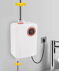 Instant Hot Water Heater Tankless Electric 3000W Wall Mounted with digital display, compact white design next to a sink.