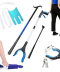 Senior Daily Living Assist Kit No Bending Sock Aid Foldable Reacher Grabber With 360 Degree Rotating Jaw And Magnet shown in use