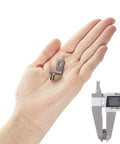 5mm L Shaped Shelf Pins For Wood Shelving 8.2mm Pin Length Cabinet Support Pins in hand with caliper gun metal finish