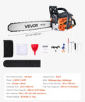Heavy Duty Gas Chainsaw With 20 Inch Bar And 62cc Two Stroke Engine Delivers 3.8 HP Power Dual Fuel Tanks Non Slip Handle