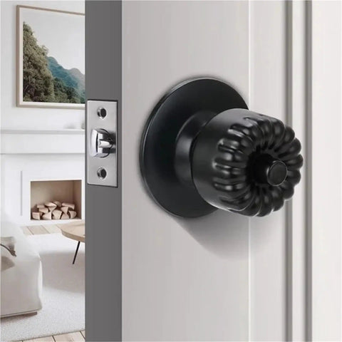 Stainless Steel Indoor Door Handle Lock Set With Key For Bedroom Or Bathroom Silent Single Tongue Latch Sleek Dope Modern Hardware Easy Install Built Tough For Everyday Home Use with black knob visible on a white door.