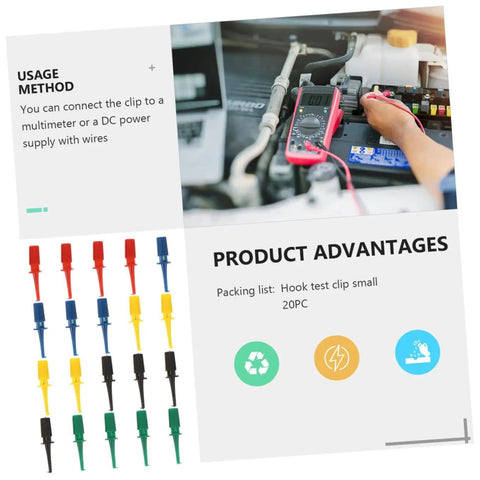 20 Pcs Colorful Test Clip Multimeter Probes Set for Electrical Testing Includes Red Green Blue Yellow Clips and Stable Grabbers