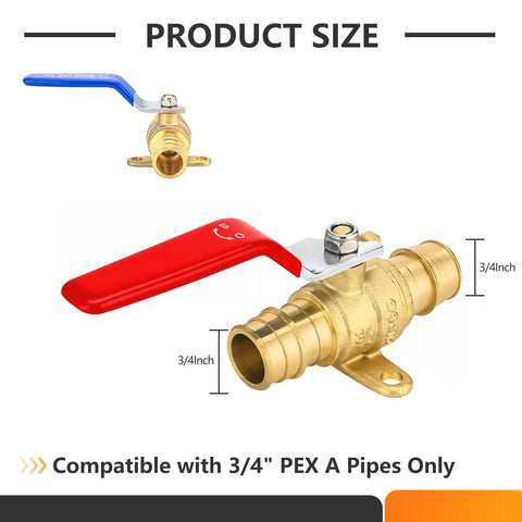 Two Pack Three Quarter Inch PEX A Expansion Ball Valve With Drop Ear Brass Shut Off For PEX A Pipes Red And Blue ASTM F1960