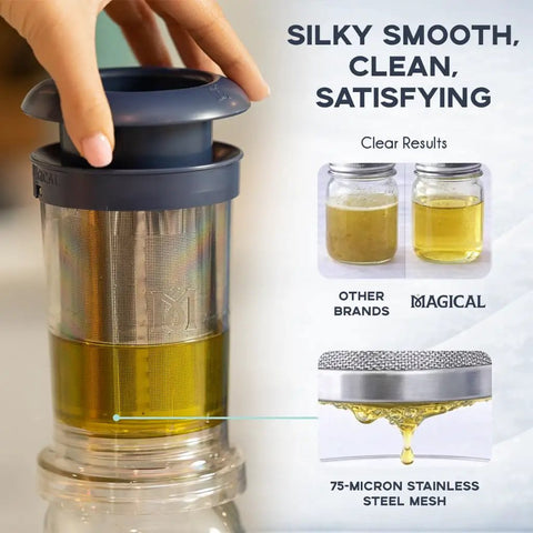 BPA-Free Reusable Oil And Butter Filter Press With Plunger And Brush, Mess-Free Infused Oil Strainer, 75-Micron Stainless Mesh