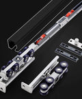 Soft Close Sliding Barn Door Track System For Interior Doors And Closets, 5.6 Foot Hardware Kit With Wheels And Screws, Durable Black Guide Rail