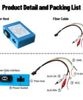 Blue LEXXSON fiber optic decoder host with matching fiber cable and labeled connectors.