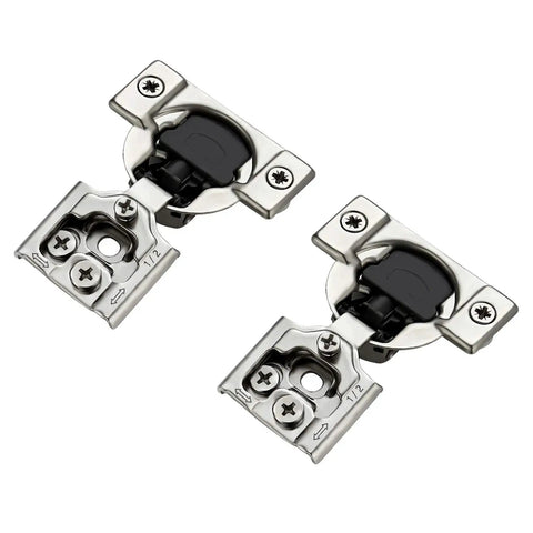 Two Pack One Half Inch Overlay Soft Close Cabinet Hinges for Kitchen Cabinets, Satin Nickel, Hidden Concealed Self Closing