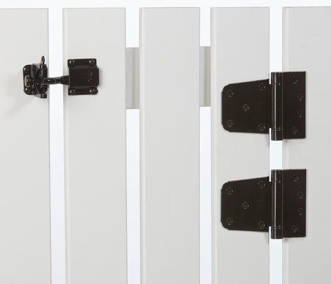 All In One Self Closing Gate Kit With Black Steel Hinges And Latch For Wood Vinyl And Steel Gates 50 Lb Capacity WeatherGuard Protection