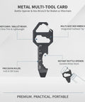 Metal Multi Tool Card with Bottle Opener and Hex Wrench, black with ruler, slim design for wallet or keychain, EDC pocket tool.