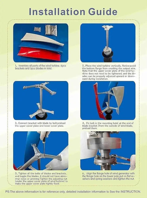 Installation guide for Portable Wind Generator Kit With Charge Controller 48V Helix Design For Home Marine And Industrial Use.